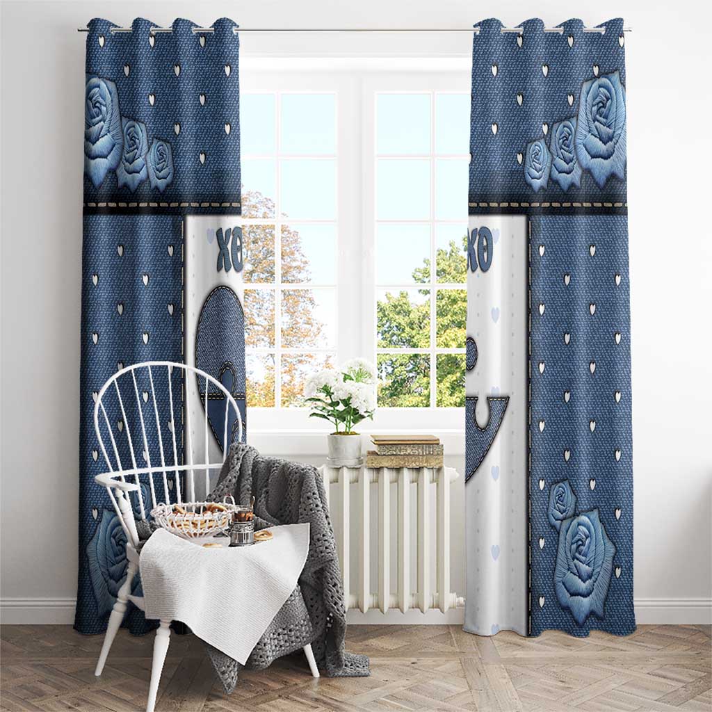 XOXO Valentine's Day Window Curtain Pieces Of The Heart Old Denim Fabric Effect