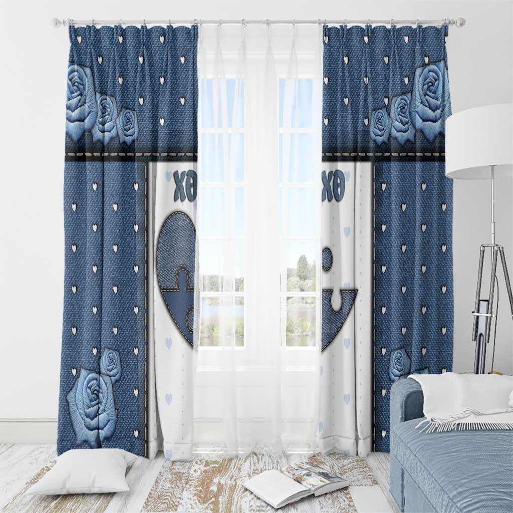 XOXO Valentine's Day Window Curtain Pieces Of The Heart Old Denim Fabric Effect