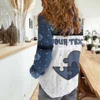 Personalized XOXO Valentine's Day Women Casual Shirt Pieces Of The Heart Old Denim Fabric Effect