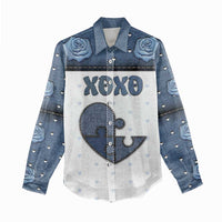 Personalized XOXO Valentine's Day Women Casual Shirt Pieces Of The Heart Old Denim Fabric Effect