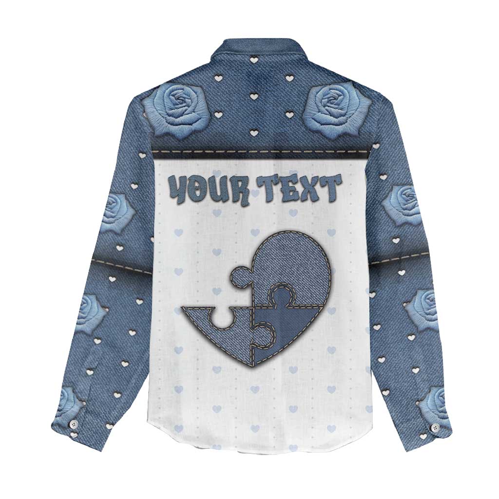 Personalized XOXO Valentine's Day Women Casual Shirt Pieces Of The Heart Old Denim Fabric Effect