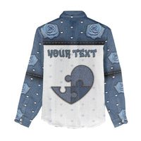 Personalized XOXO Valentine's Day Women Casual Shirt Pieces Of The Heart Old Denim Fabric Effect