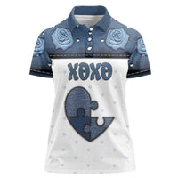 Personalized XOXO Valentine's Day Women Polo Shirt Pieces Of The Heart Old Denim Fabric Effect