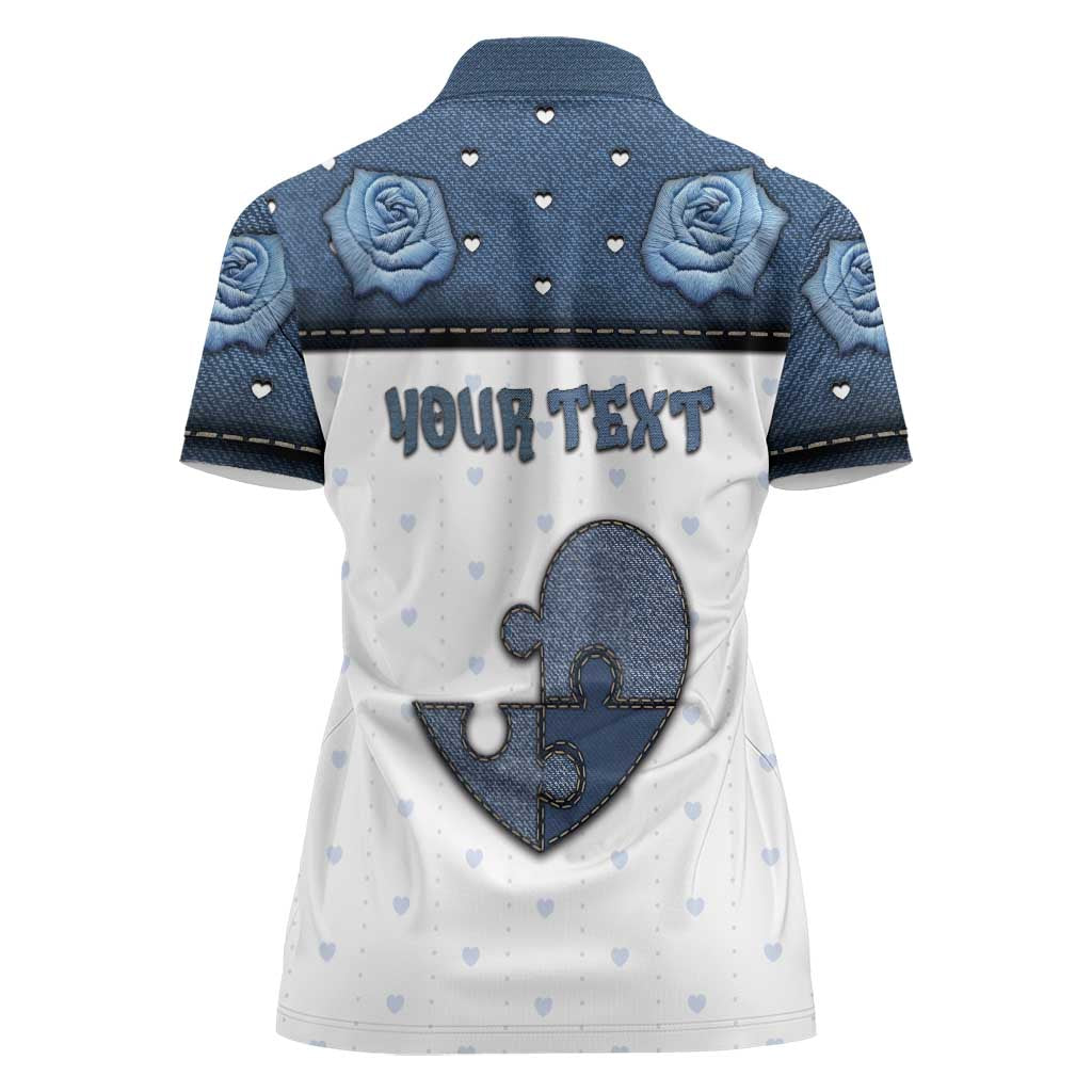 Personalized XOXO Valentine's Day Women Polo Shirt Pieces Of The Heart Old Denim Fabric Effect
