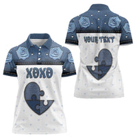 Personalized XOXO Valentine's Day Women Polo Shirt Pieces Of The Heart Old Denim Fabric Effect