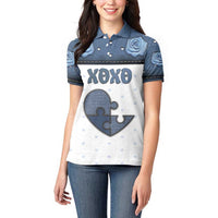 Personalized XOXO Valentine's Day Women Polo Shirt Pieces Of The Heart Old Denim Fabric Effect