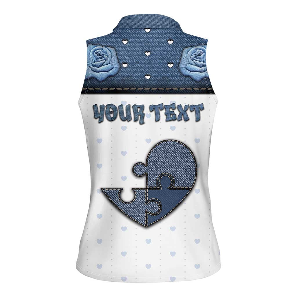 Personalized XOXO Valentine's Day Women Sleeveless Polo Shirt Pieces Of The Heart Old Denim Fabric Effect