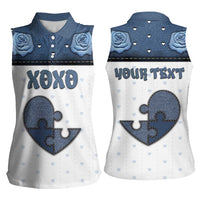 Personalized XOXO Valentine's Day Women Sleeveless Polo Shirt Pieces Of The Heart Old Denim Fabric Effect