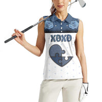 Personalized XOXO Valentine's Day Women Sleeveless Polo Shirt Pieces Of The Heart Old Denim Fabric Effect