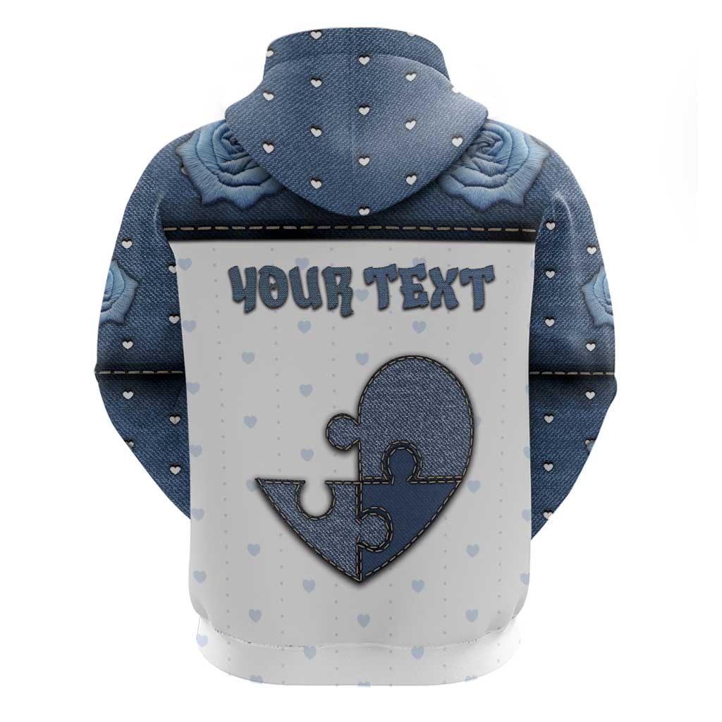Personalized XOXO Valentine's Day Zip Hoodie Pieces Of The Heart Old Denim Fabric Effect