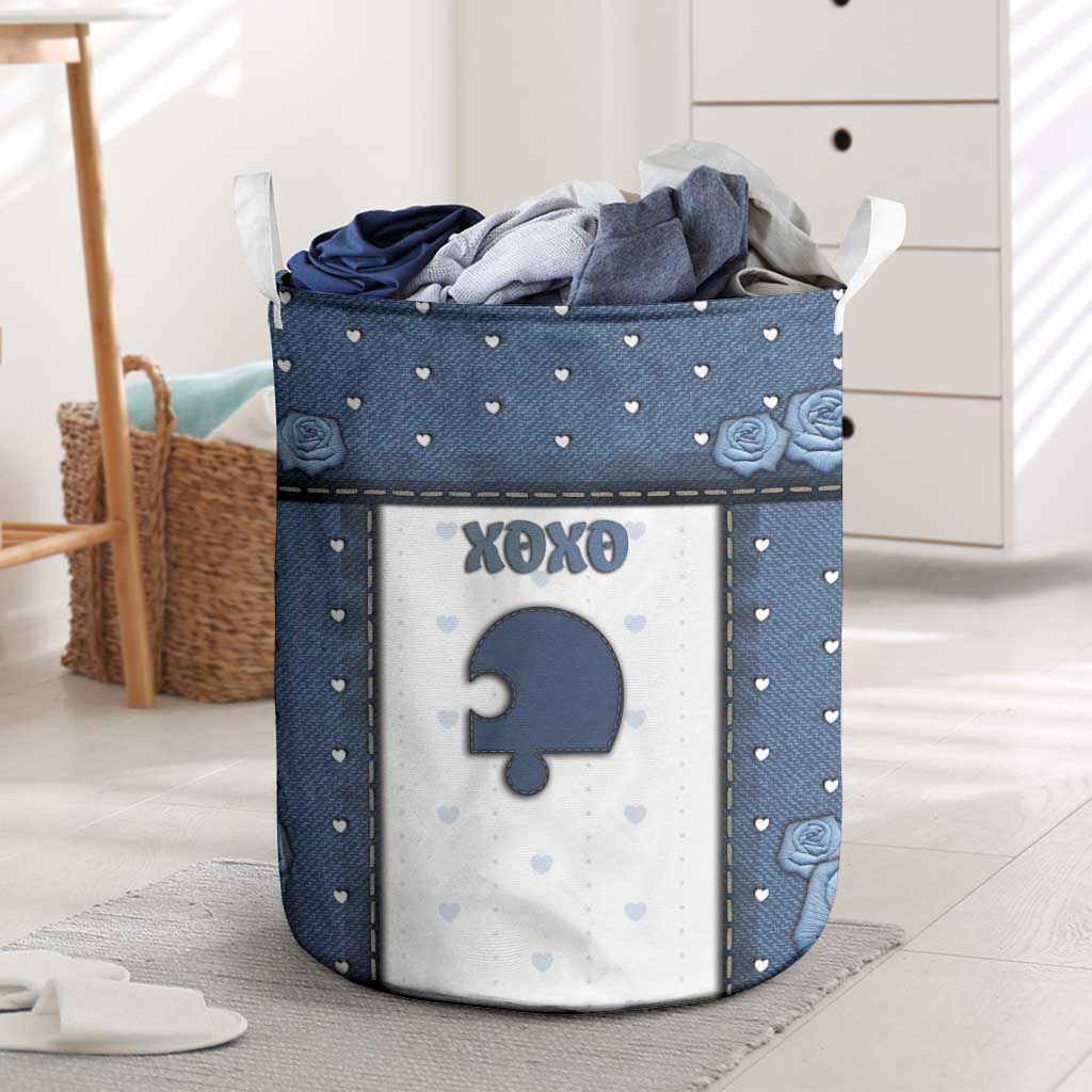 XOXO Valentine's Day Laundry Basket Remaining Piece Old Denim Fabric Effect