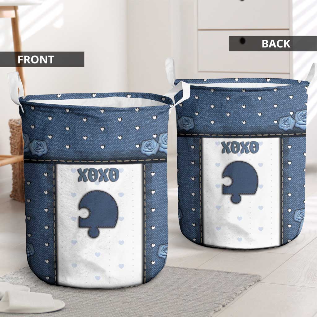 XOXO Valentine's Day Laundry Basket Remaining Piece Old Denim Fabric Effect