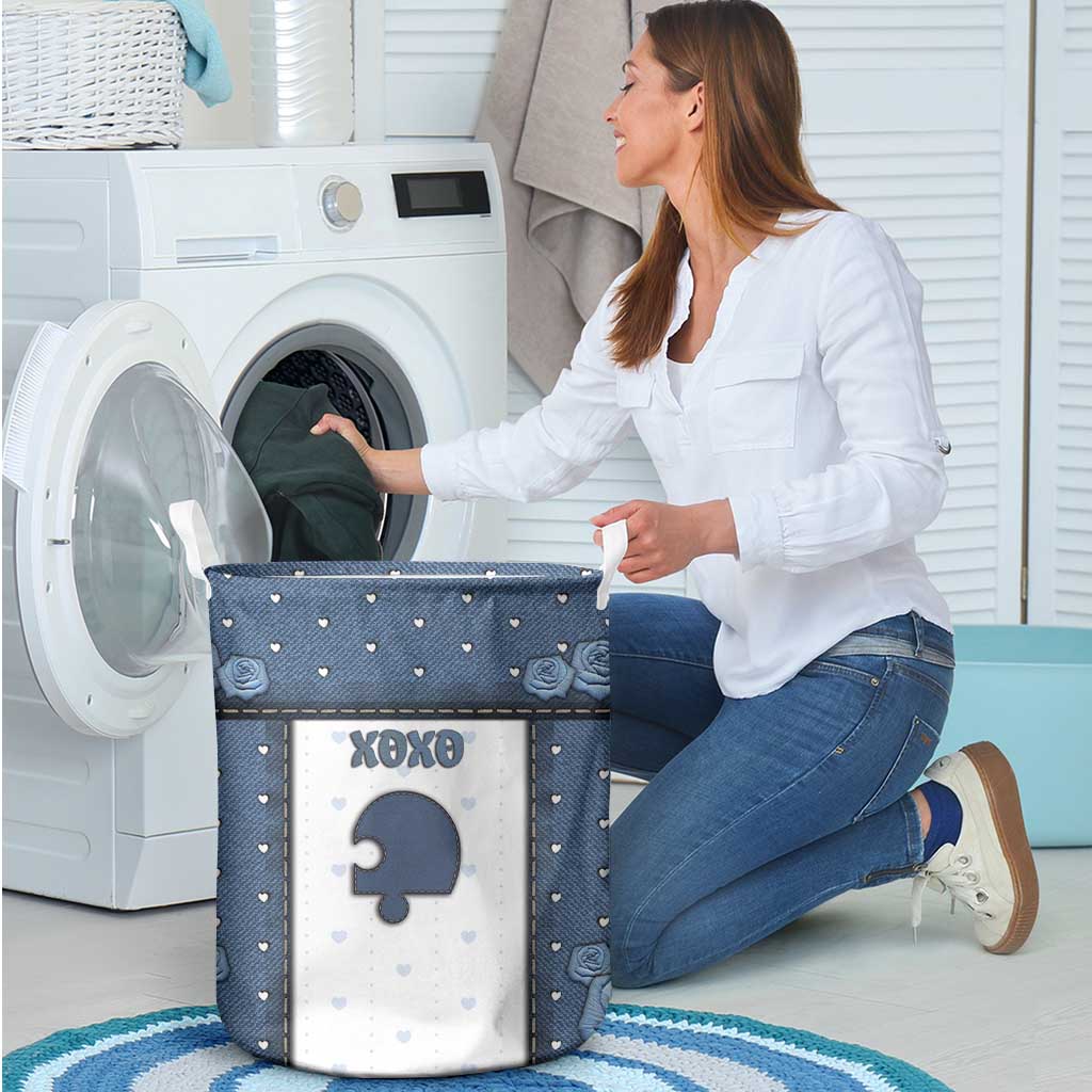 XOXO Valentine's Day Laundry Basket Remaining Piece Old Denim Fabric Effect