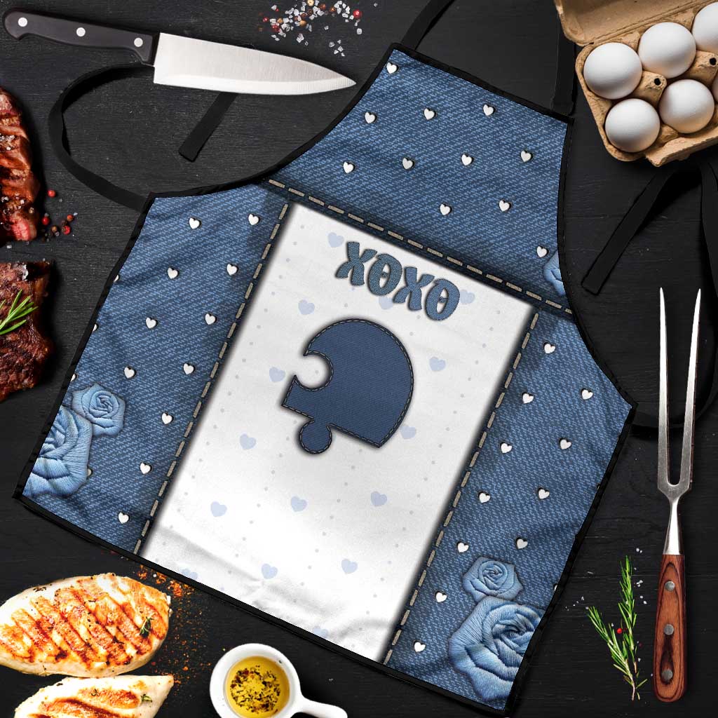 XOXO Valentine's Day Apron Remaining Piece Old Denim Fabric Effect