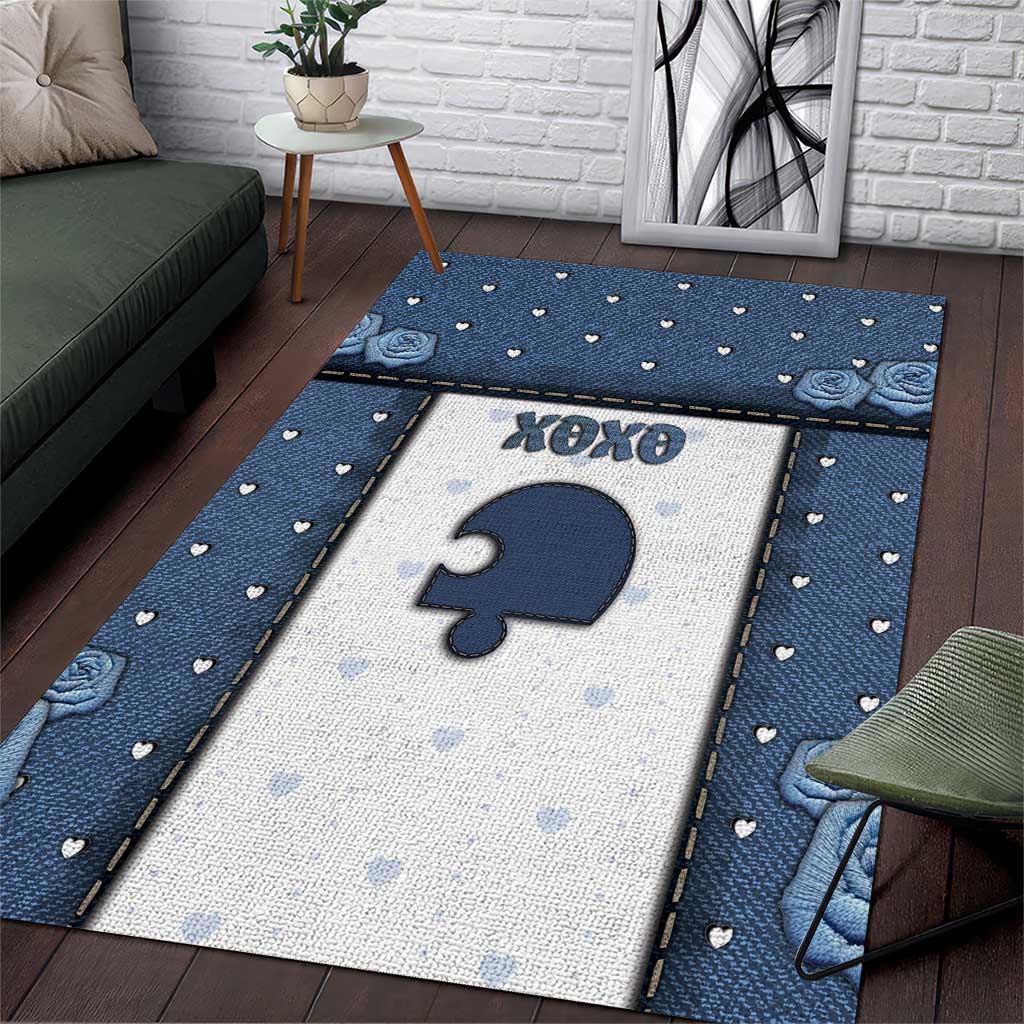 XOXO Valentine's Day Area Rug Remaining Piece Old Denim Fabric Effect