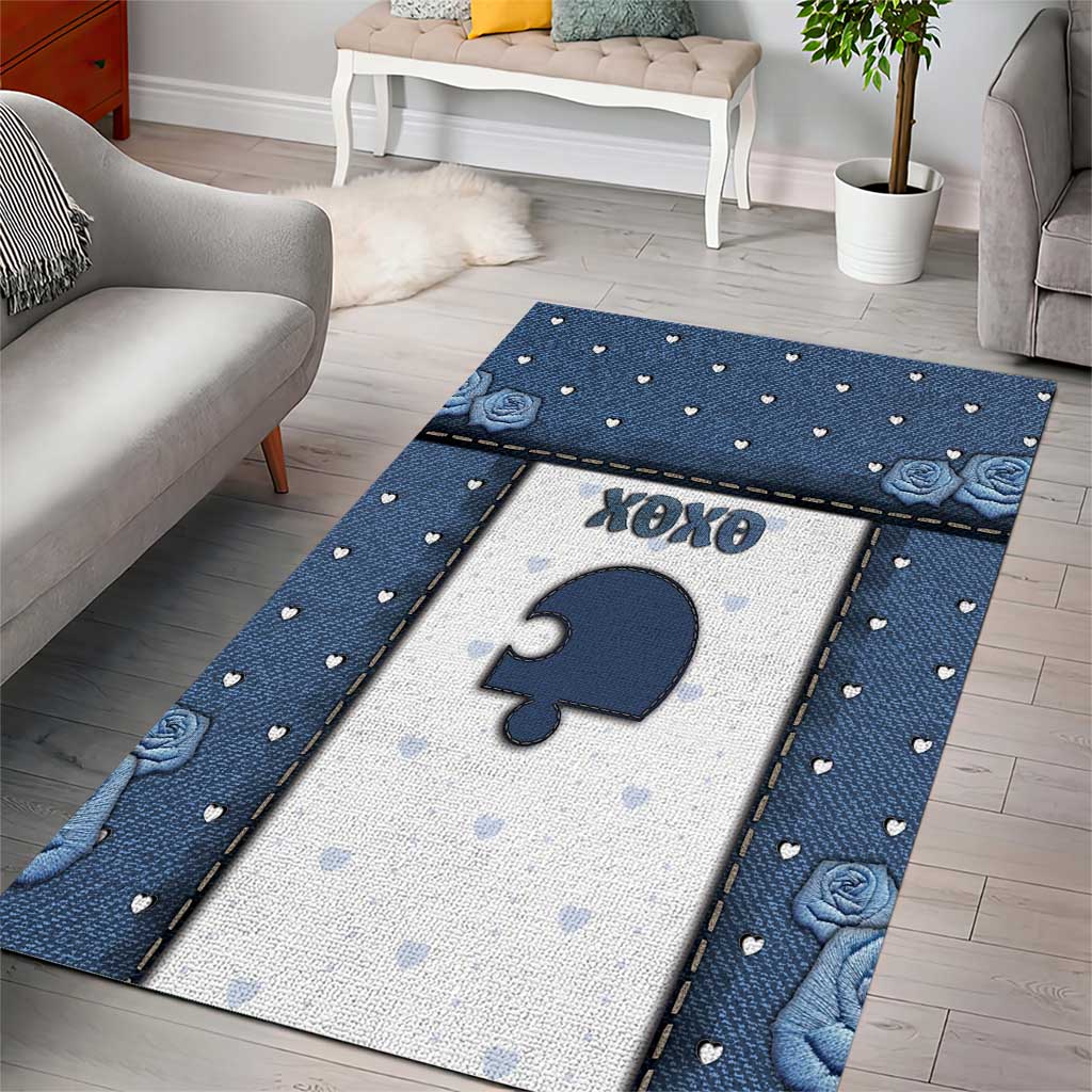 XOXO Valentine's Day Area Rug Remaining Piece Old Denim Fabric Effect