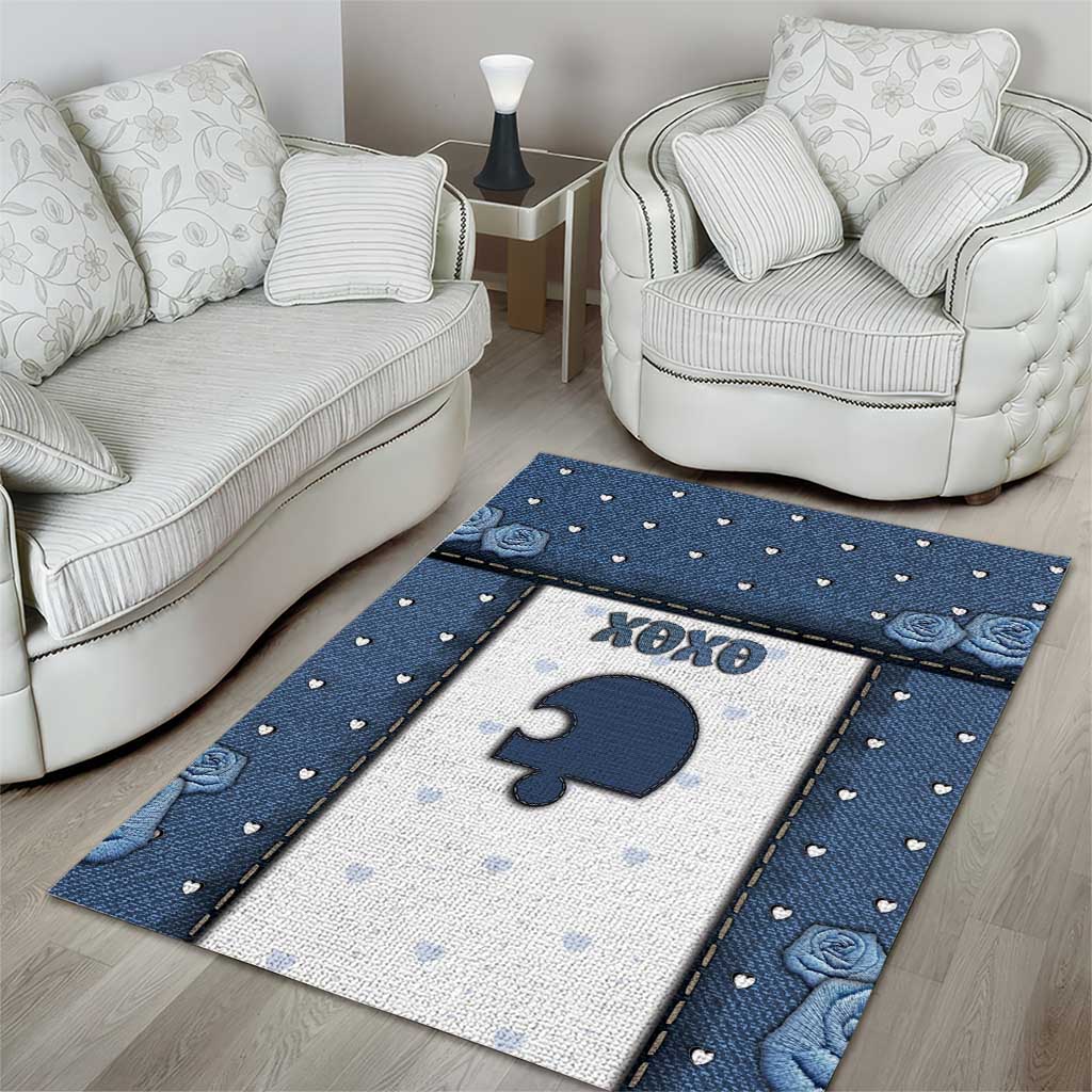 XOXO Valentine's Day Area Rug Remaining Piece Old Denim Fabric Effect