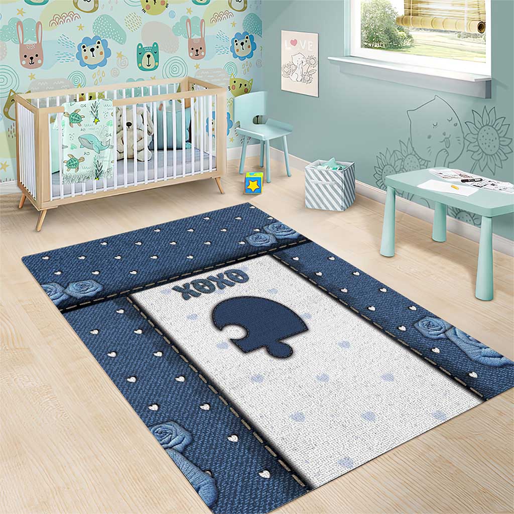 XOXO Valentine's Day Area Rug Remaining Piece Old Denim Fabric Effect