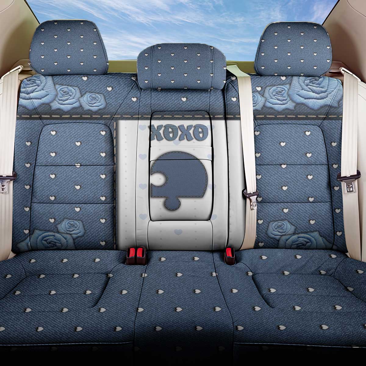 XOXO Valentine's Day Back Car Seat Cover Remaining Piece Old Denim Fabric Effect