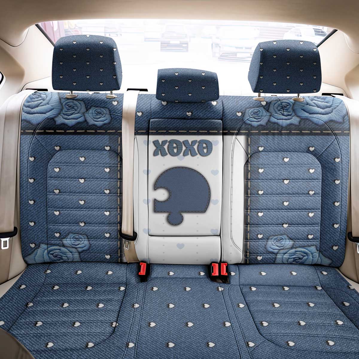 XOXO Valentine's Day Back Car Seat Cover Remaining Piece Old Denim Fabric Effect