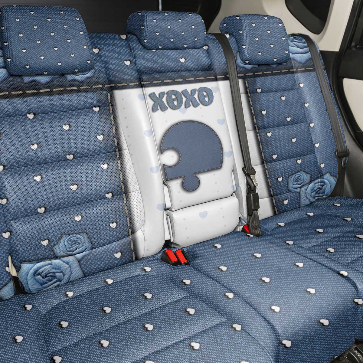XOXO Valentine's Day Back Car Seat Cover Remaining Piece Old Denim Fabric Effect