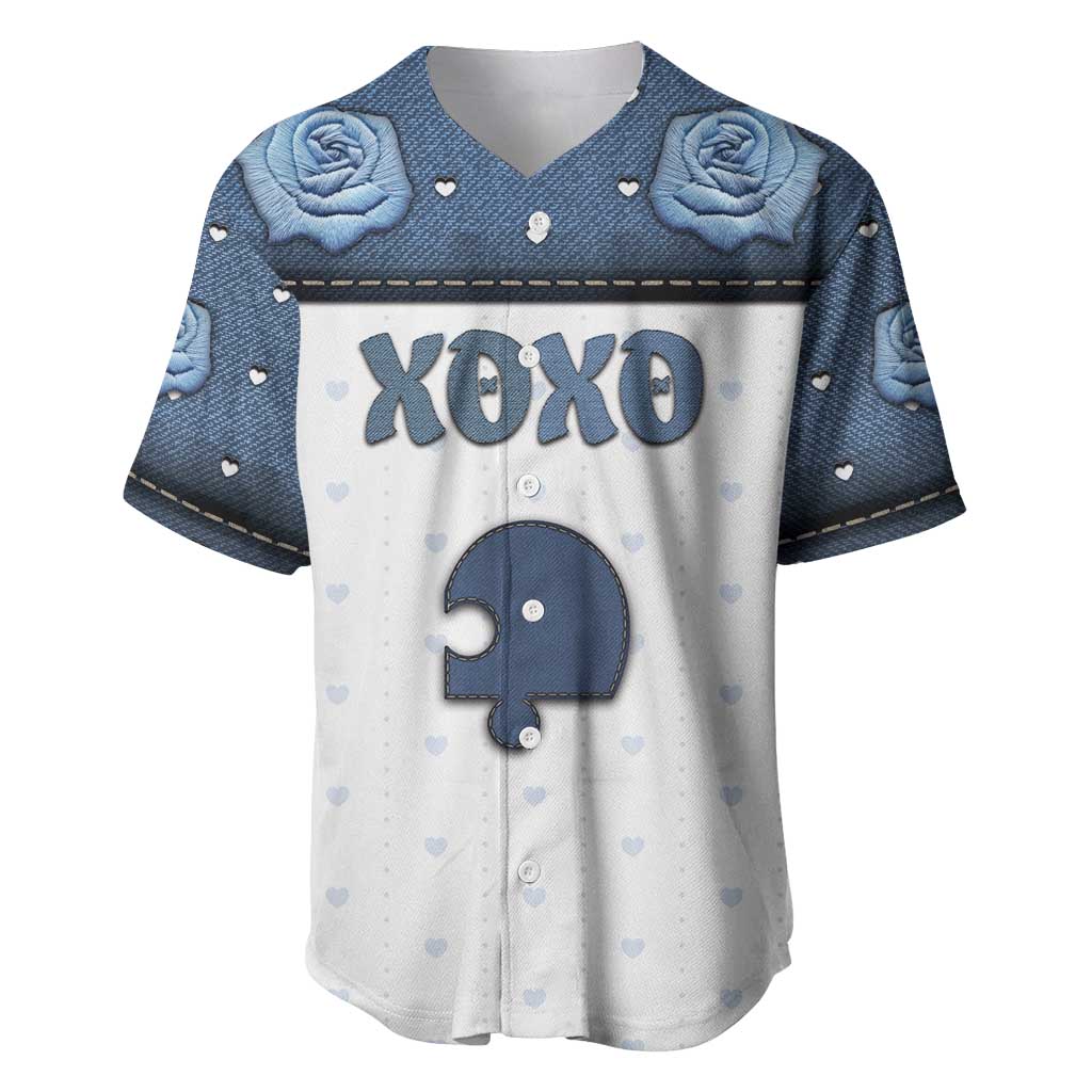 Personalized XOXO Valentine's Day Baseball Jersey Remaining Piece Old Denim Fabric Effect