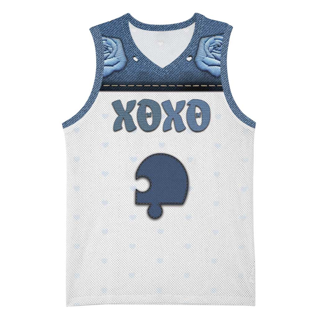 Personalized XOXO Valentine's Day Basketball Jersey Remaining Piece Old Denim Fabric Effect