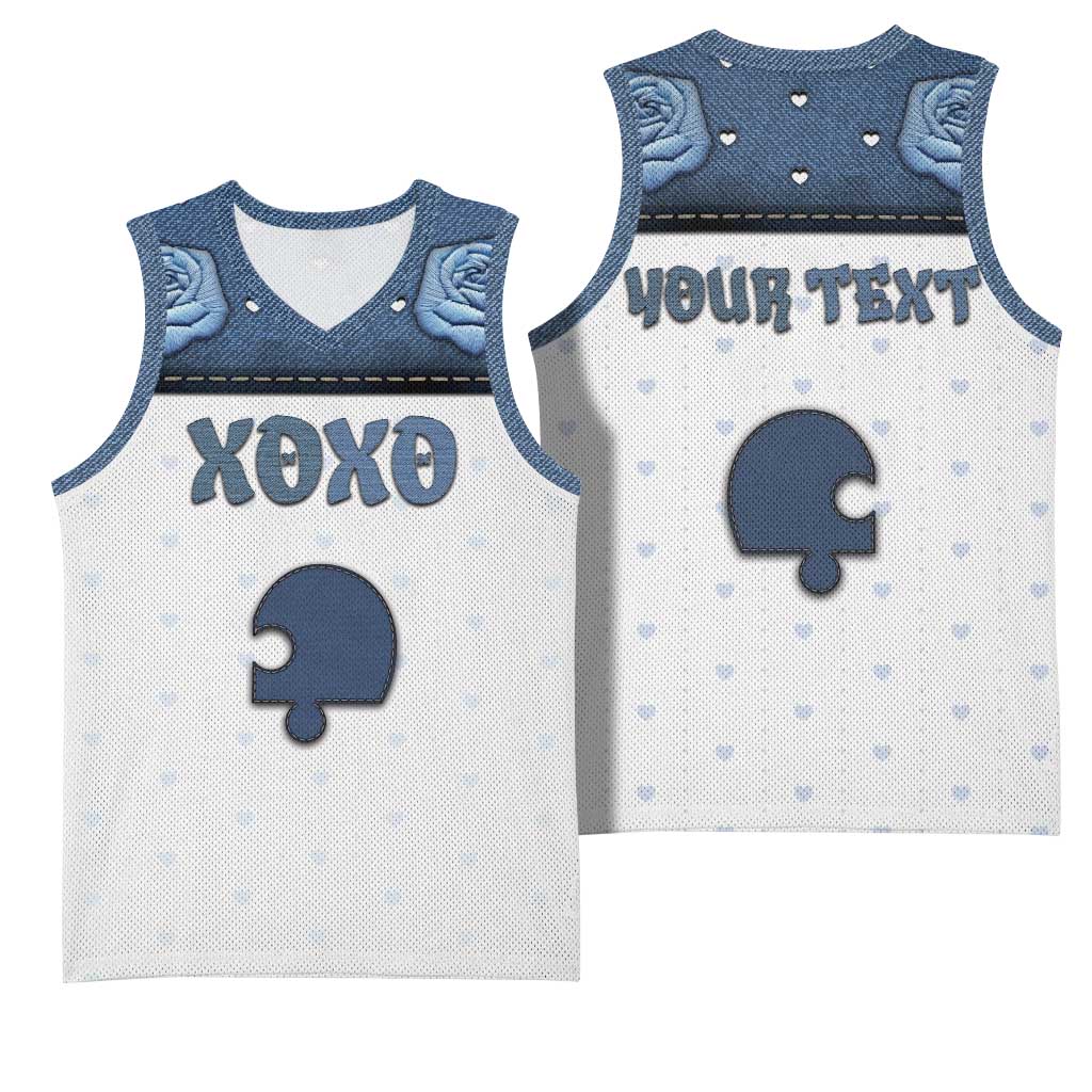 Personalized XOXO Valentine's Day Basketball Jersey Remaining Piece Old Denim Fabric Effect