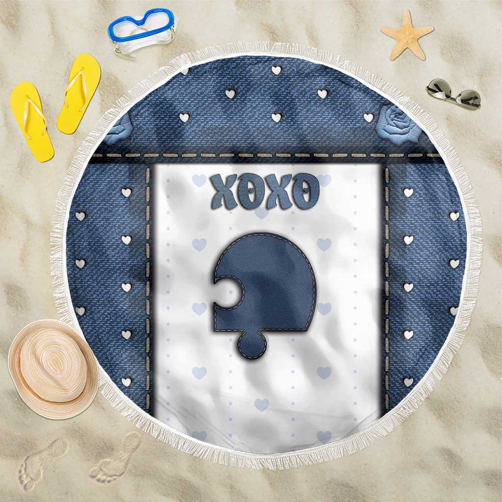 XOXO Valentine's Day Beach Blanket Remaining Piece Old Denim Fabric Effect