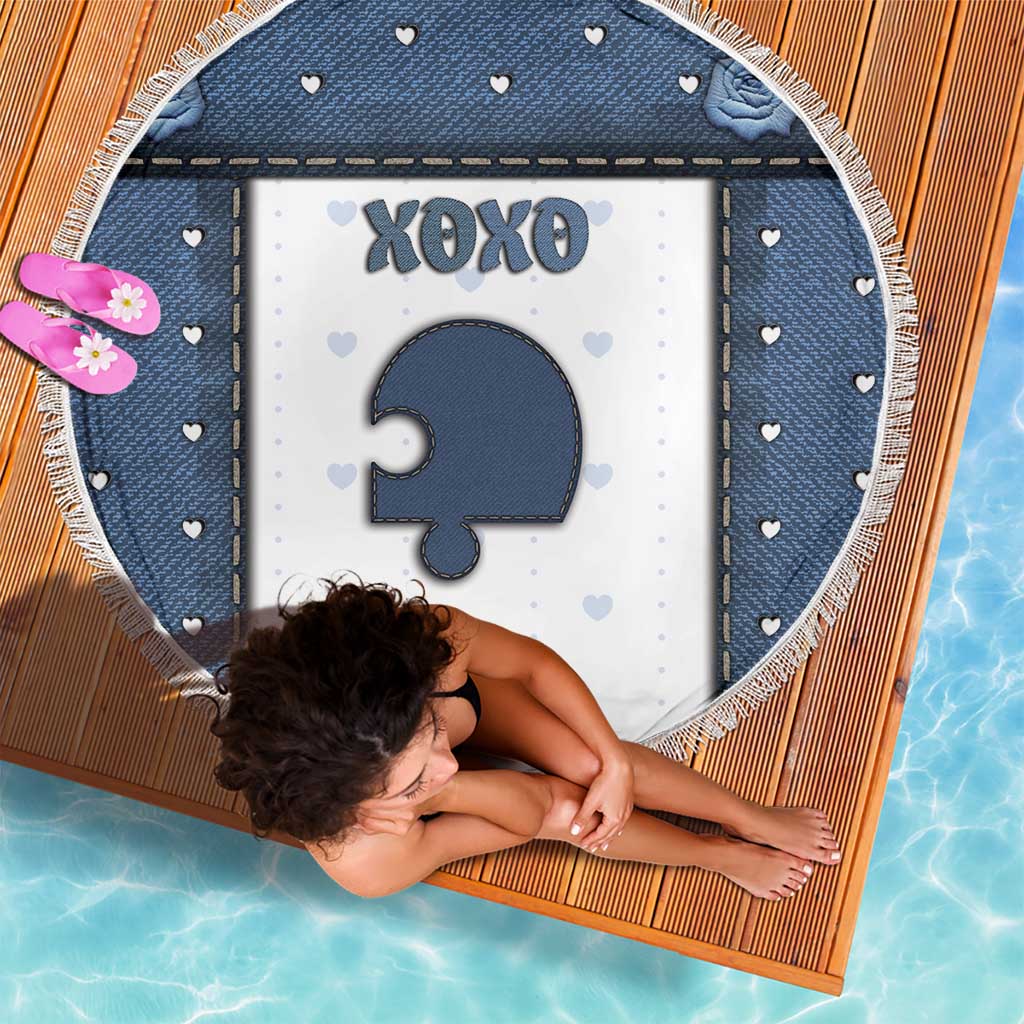 XOXO Valentine's Day Beach Blanket Remaining Piece Old Denim Fabric Effect