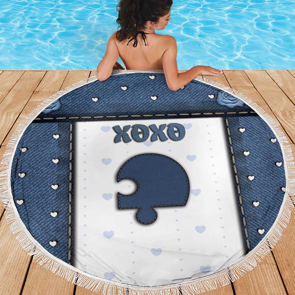 XOXO Valentine's Day Beach Blanket Remaining Piece Old Denim Fabric Effect