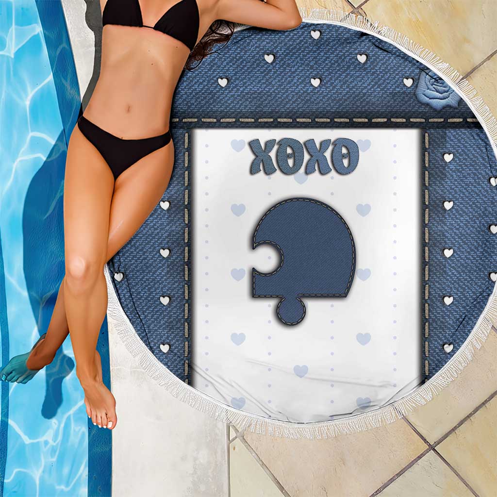 XOXO Valentine's Day Beach Blanket Remaining Piece Old Denim Fabric Effect