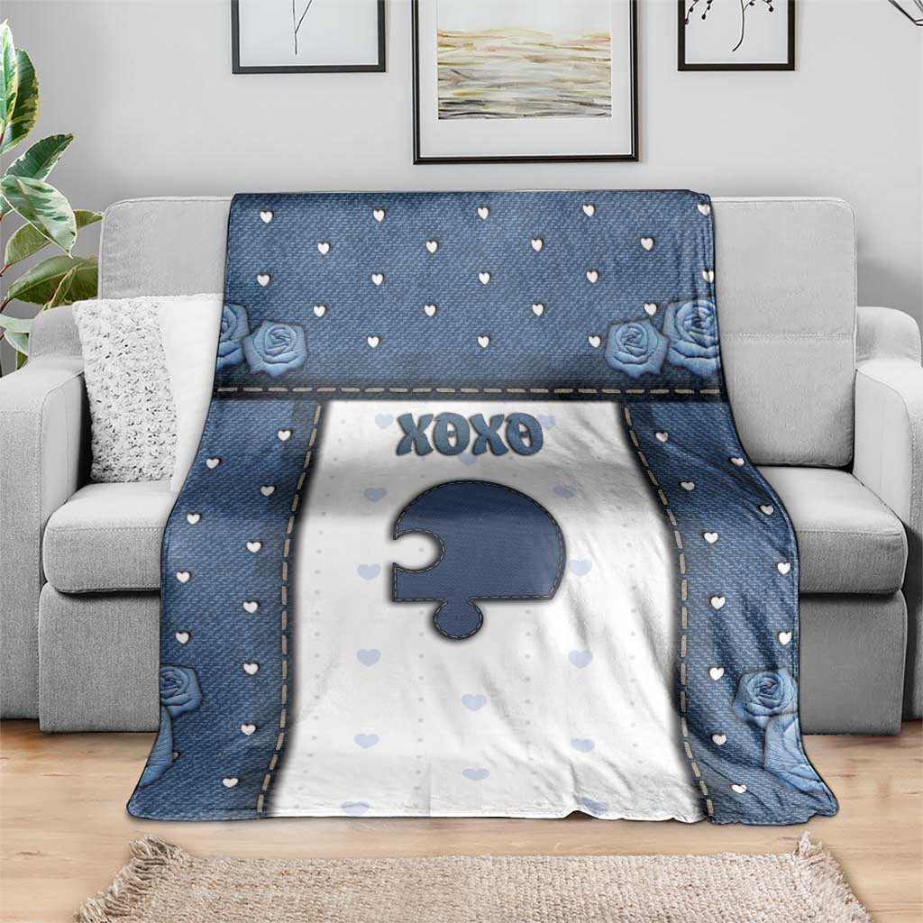 XOXO Valentine's Day Blanket Remaining Piece Old Denim Fabric Effect