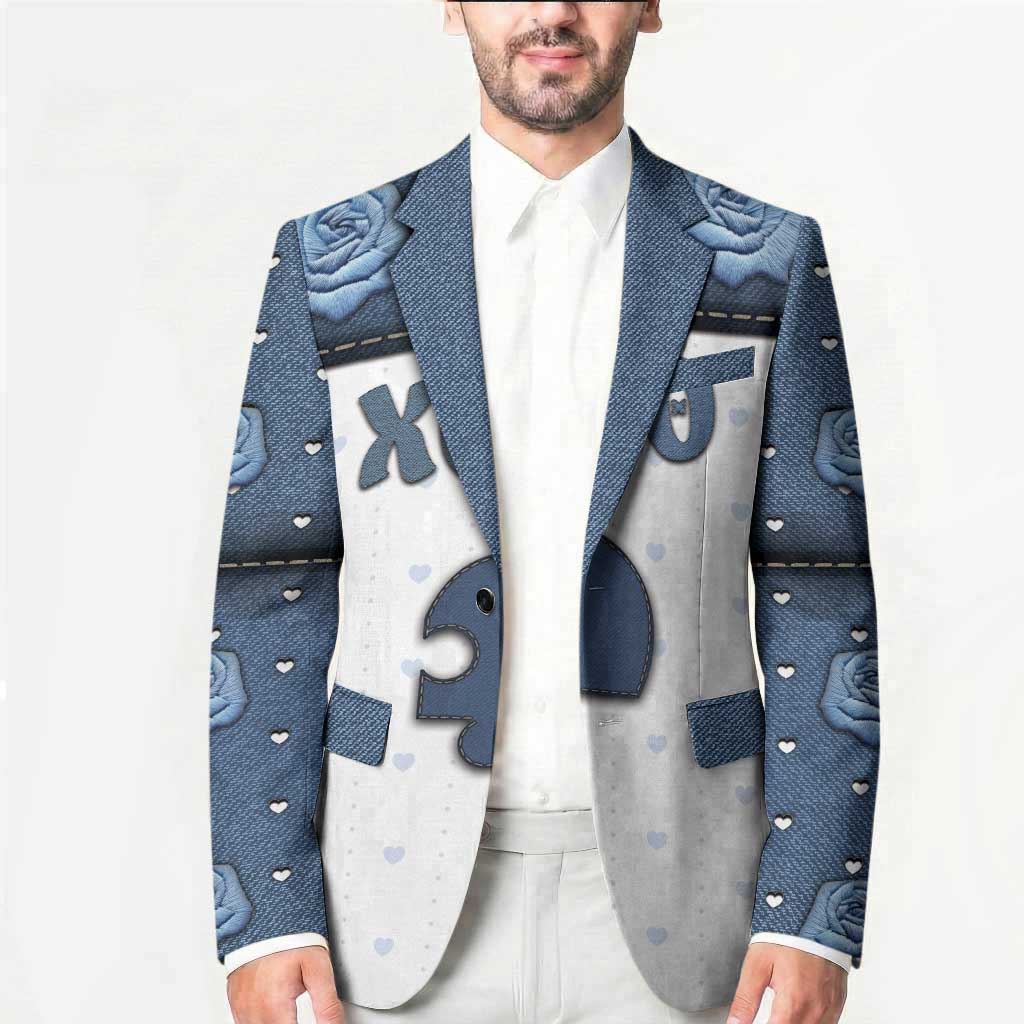 Personalized XOXO Valentine's Day Blazer Remaining Piece Old Denim Fabric Effect