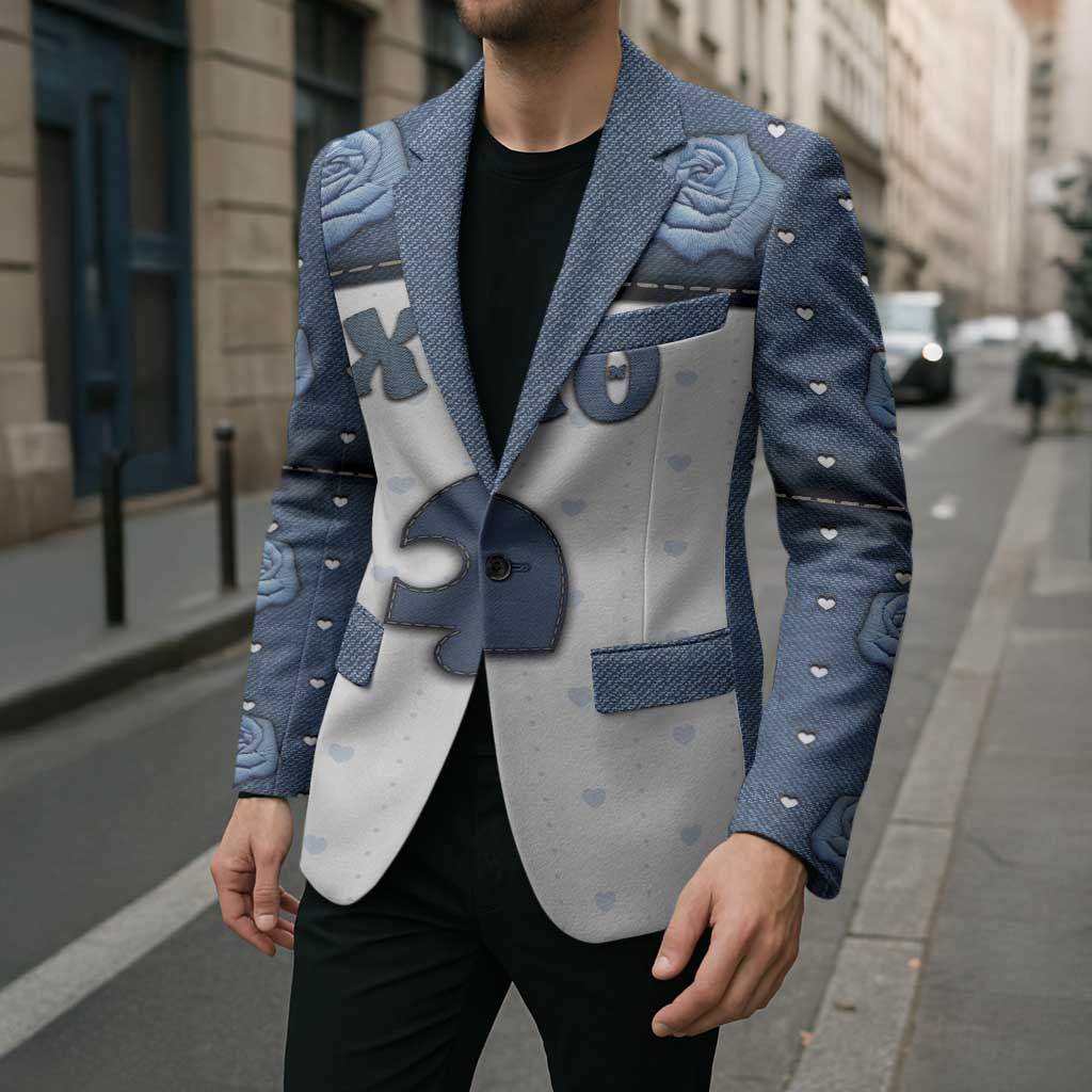Personalized XOXO Valentine's Day Blazer Remaining Piece Old Denim Fabric Effect