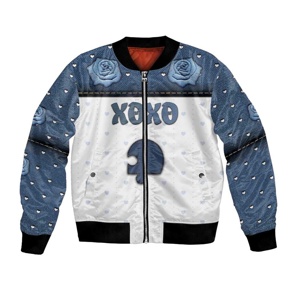 Personalized XOXO Valentine's Day Bomber Jacket Remaining Piece Old Denim Fabric Effect