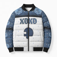 Personalized XOXO Valentine's Day Bomber Puffer Jacket Remaining Piece Old Denim Fabric Effect