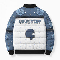 Personalized XOXO Valentine's Day Bomber Puffer Jacket Remaining Piece Old Denim Fabric Effect