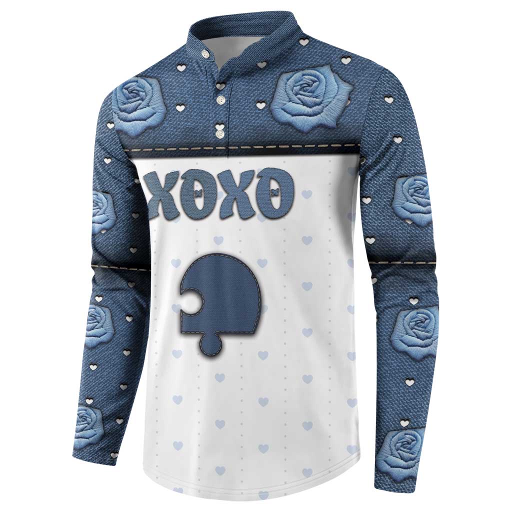 Personalized XOXO Valentine's Day Button Sweatshirt Remaining Piece Old Denim Fabric Effect