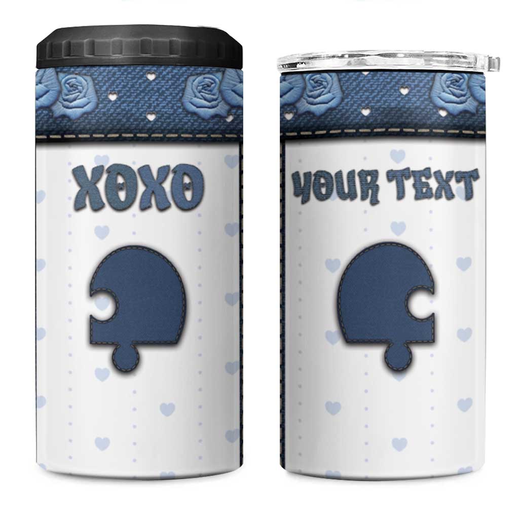 Personalized XOXO Valentine's Day 4 in 1 Can Cooler Tumbler Remaining Piece Old Denim Fabric Effect