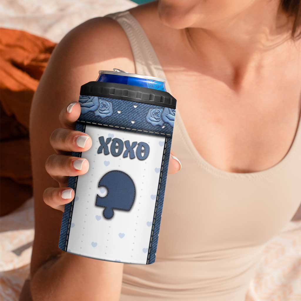 Personalized XOXO Valentine's Day 4 in 1 Can Cooler Tumbler Remaining Piece Old Denim Fabric Effect