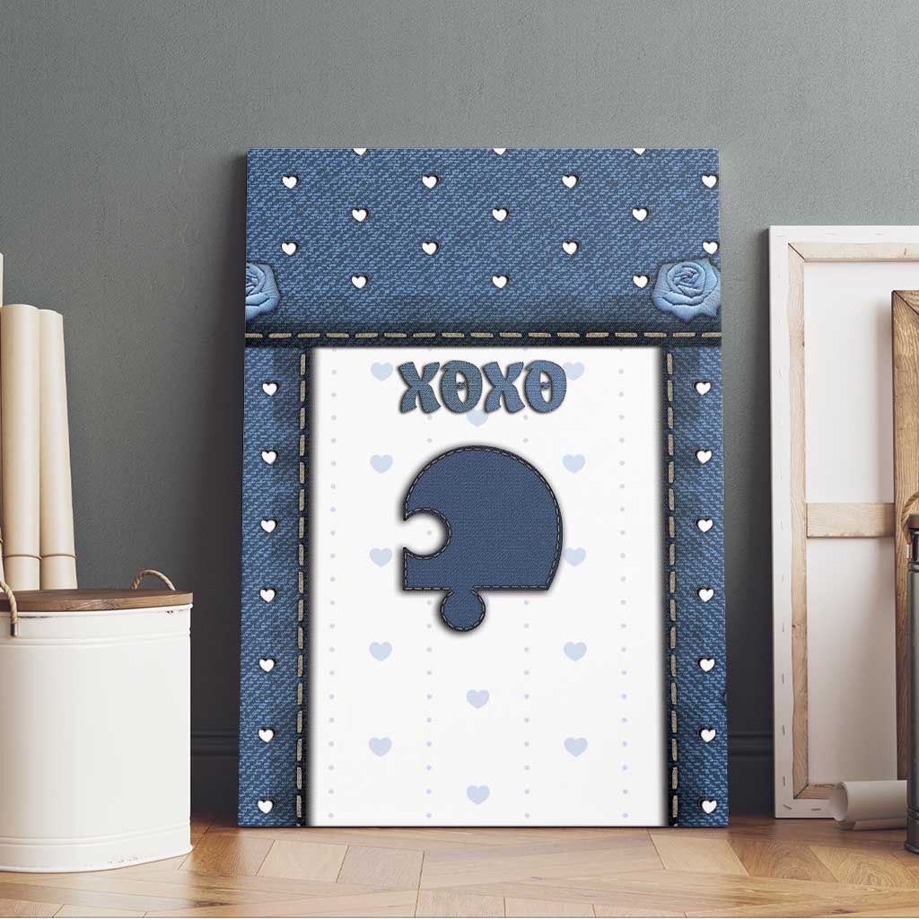 XOXO Valentine's Day Canvas Wall Art Remaining Piece Old Denim Fabric Effect