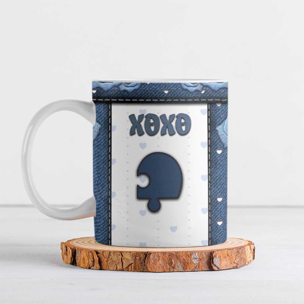 Personalized XOXO Valentine's Day Ceramic Mug Remaining Piece Old Denim Fabric Effect