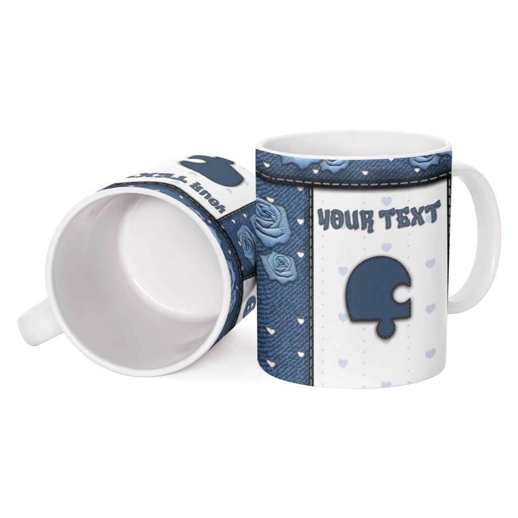 Personalized XOXO Valentine's Day Ceramic Mug Remaining Piece Old Denim Fabric Effect