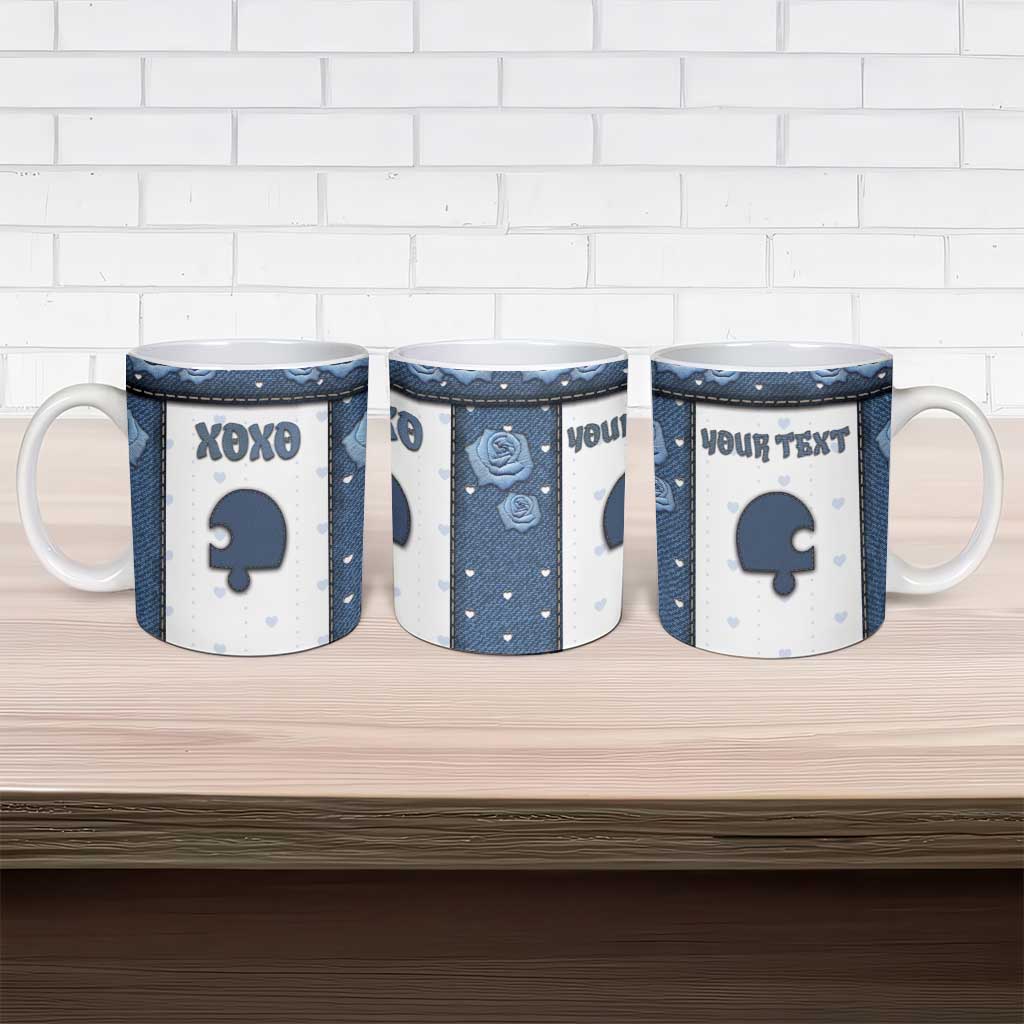 Personalized XOXO Valentine's Day Ceramic Mug Remaining Piece Old Denim Fabric Effect
