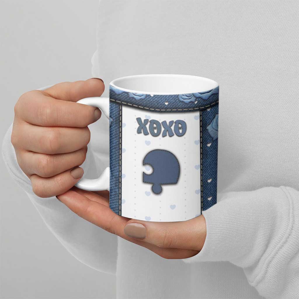 Personalized XOXO Valentine's Day Ceramic Mug Remaining Piece Old Denim Fabric Effect