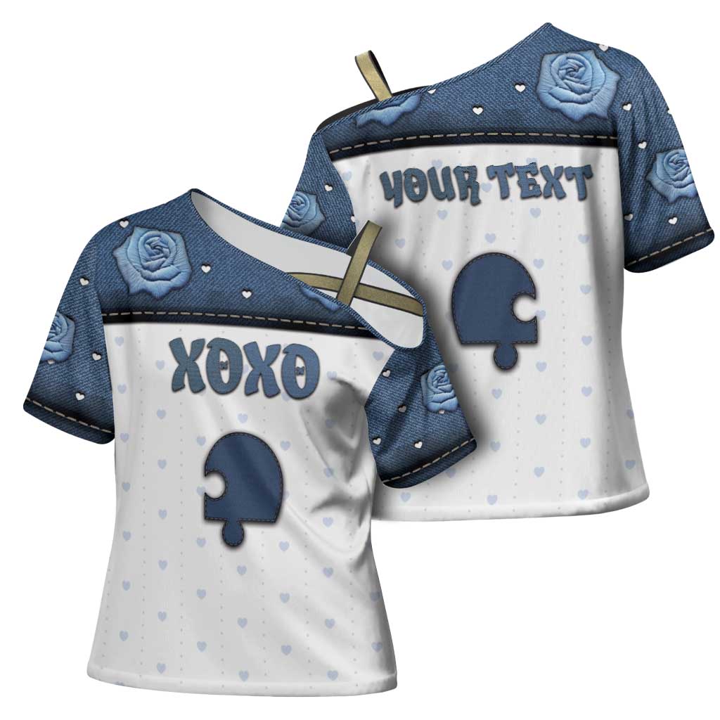 Personalized XOXO Valentine's Day Cross Shoulder Shirt Remaining Piece Old Denim Fabric Effect