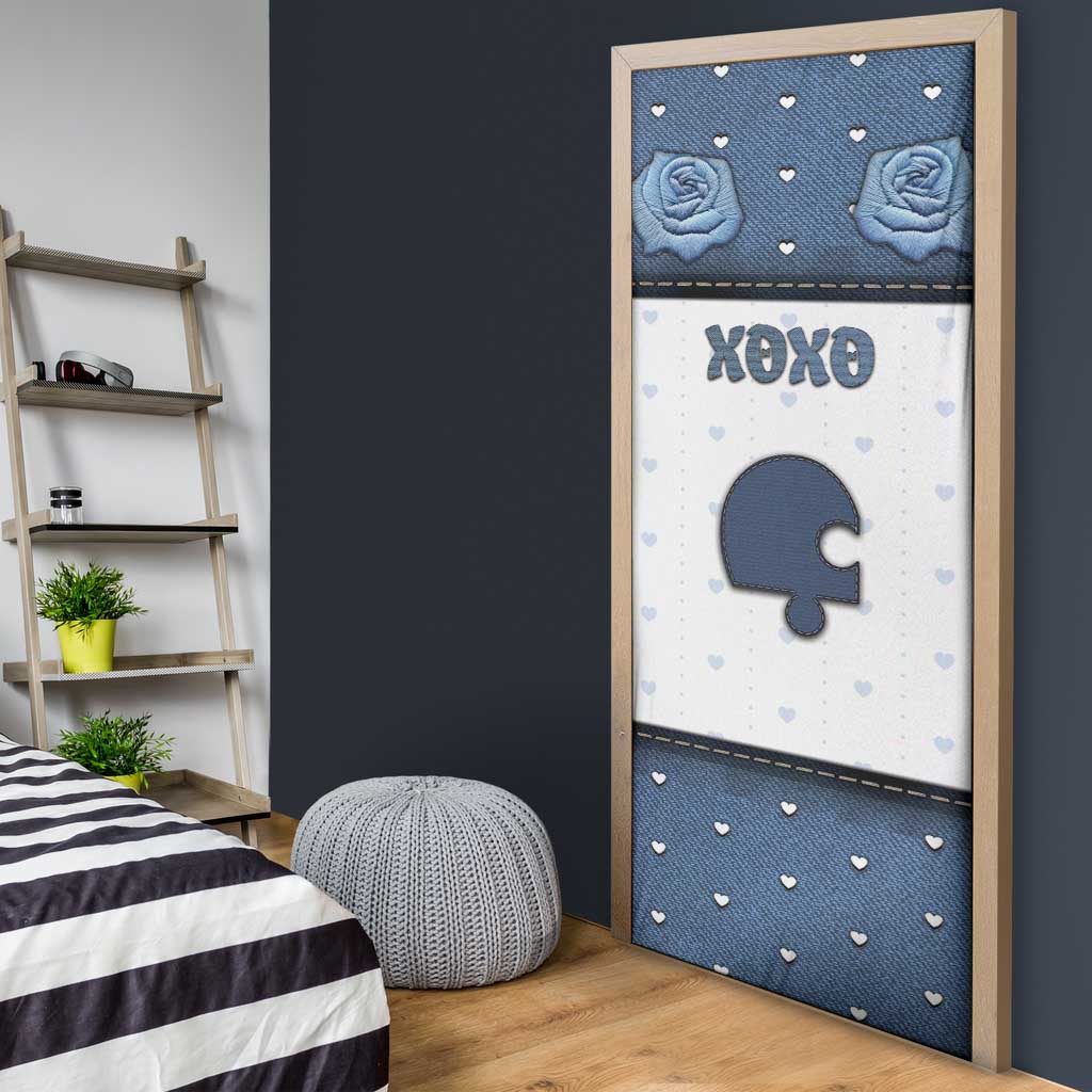 Personalized XOXO Valentine's Day Door Cover Remaining Piece Old Denim Fabric Effect