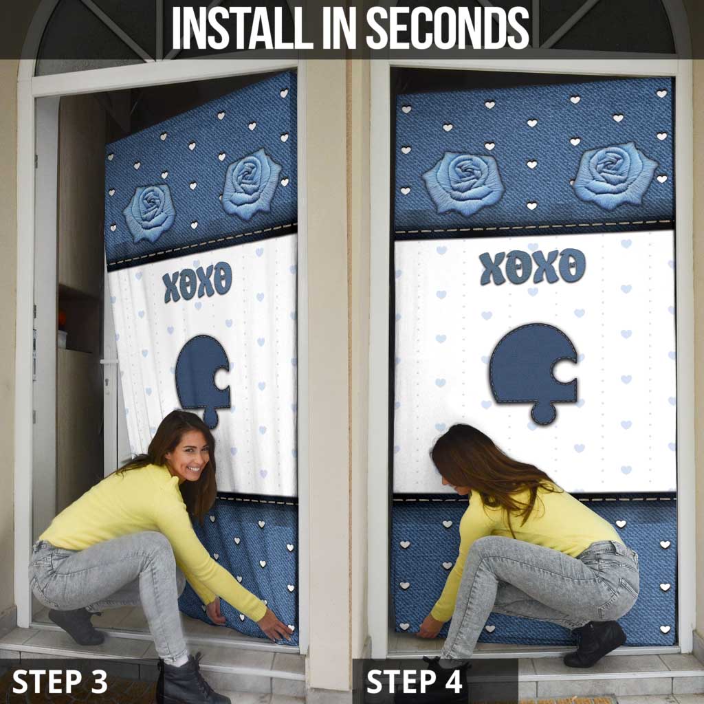Personalized XOXO Valentine's Day Door Cover Remaining Piece Old Denim Fabric Effect