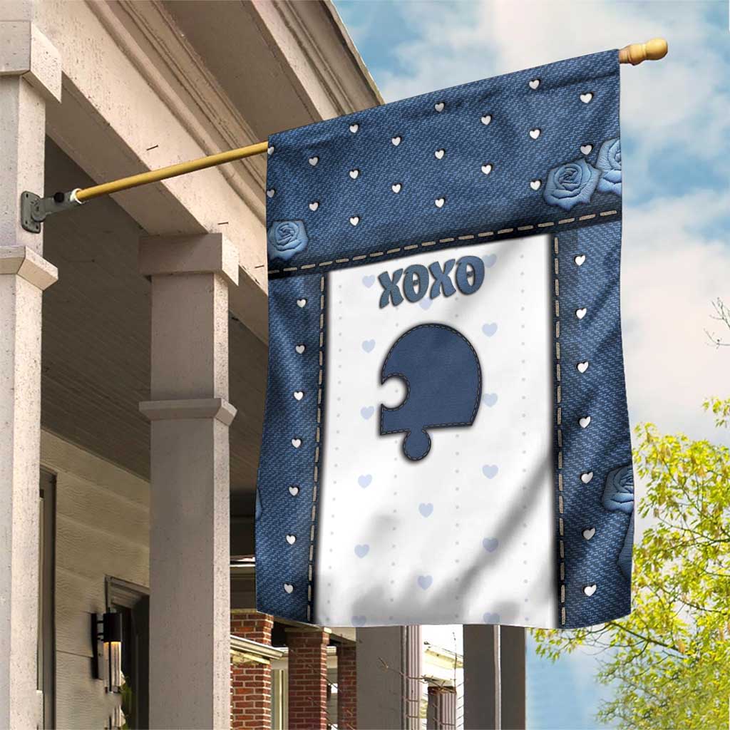 XOXO Valentine's Day Garden Flag Remaining Piece Old Denim Fabric Effect